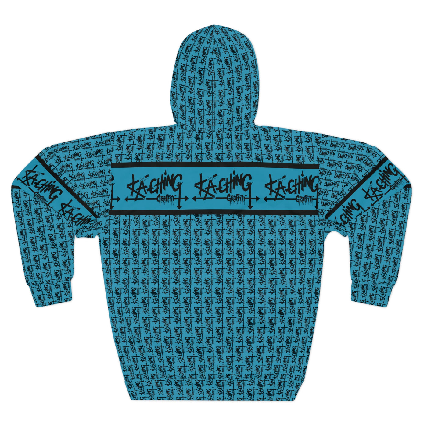 Ka-Ching Graffiti Aqua Hoodie - Unisex Pullover, Streetwear Fashion, Casualwear, Unique Graphic Sweatshirt, Gift for Creative Souls