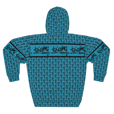 Ka-Ching Graffiti Aqua Hoodie - Unisex Pullover, Streetwear Fashion, Casualwear, Unique Graphic Sweatshirt, Gift for Creative Souls