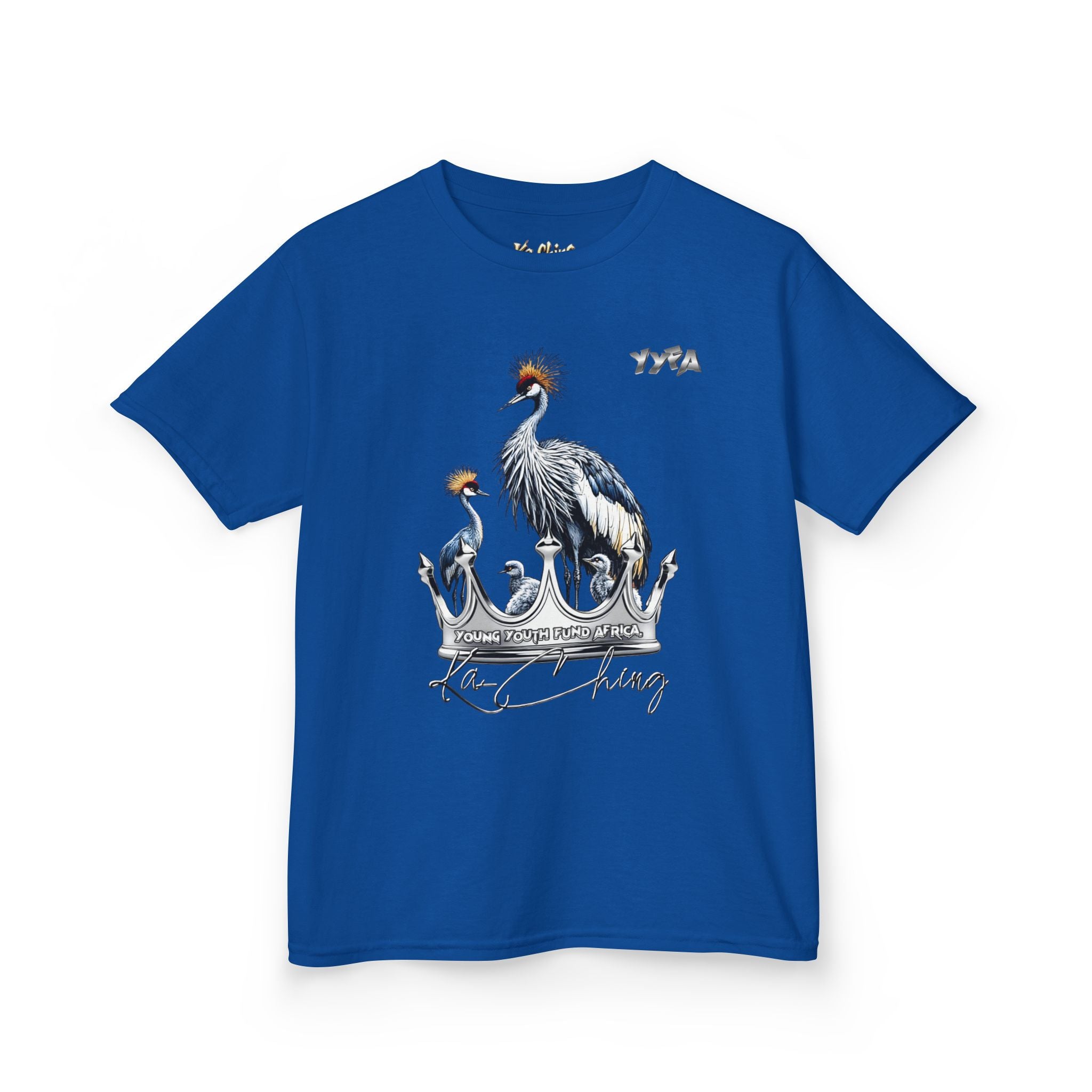 YYFA Kids T-Shirt — Crowned Crested Cranes Graphic Tee ("Rare King")
