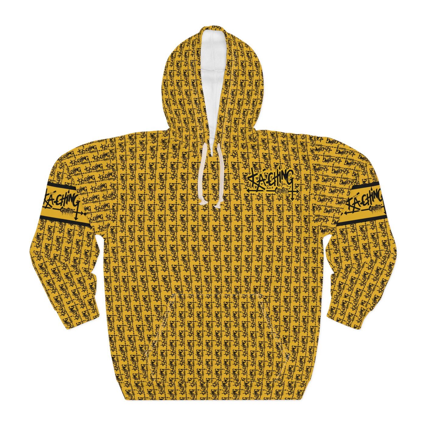 Ka-Ching Graffiti Yellow Hoodie - Unisex Pullover, Streetwear Fashion, Casualwear, Unique Graphic Sweatshirt, Gift for Creative Souls