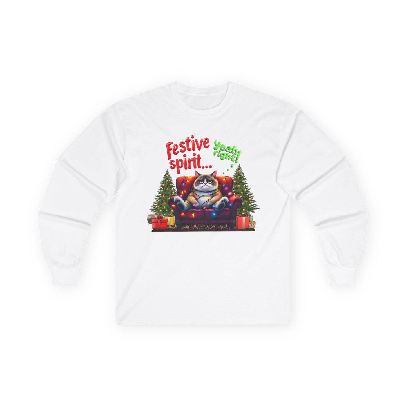 Grumpy Cat's Festive spirit, Unisex Long Sleeve Tee.