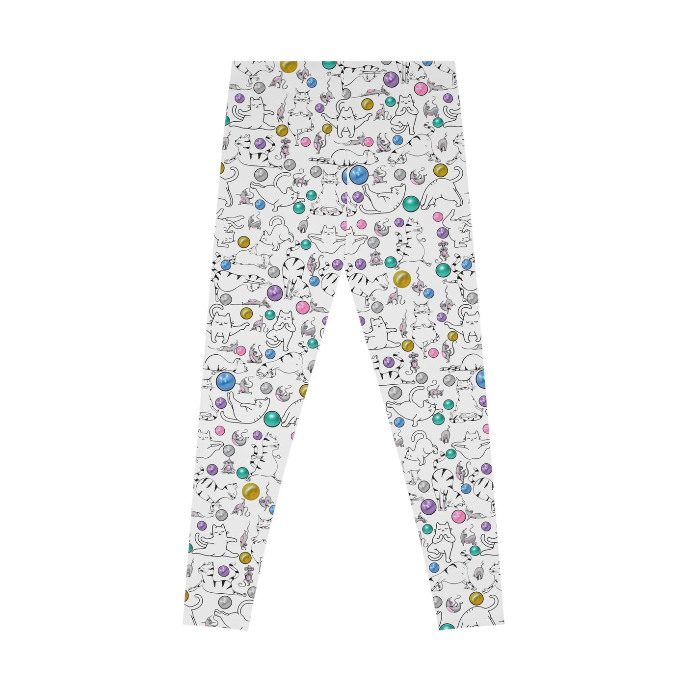 Playful Cat Print Stretchy Pilates/Yoga pants for a Comfortable & Fun exercise session.White