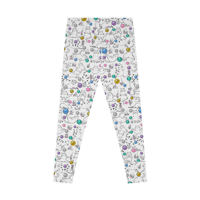 Playful Cat Print Stretchy Pilates/Yoga pants for a Comfortable & Fun exercise session.White