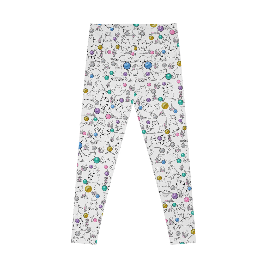 Playful Cat Print Stretchy Pilates/Yoga pants for a Comfortable & Fun exercise session.White
