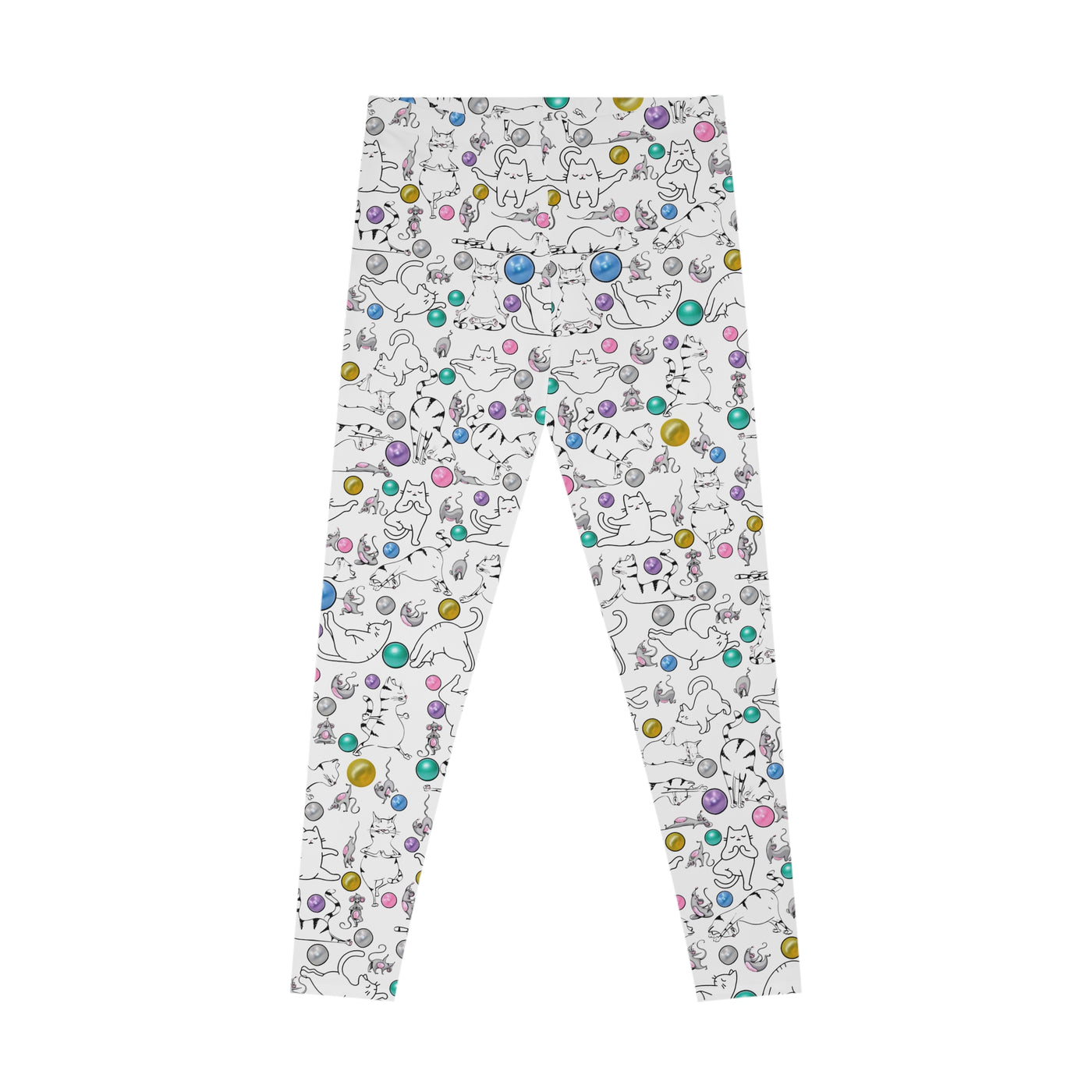 Playful Cat Print Stretchy Pilates/Yoga pants for a Comfortable & Fun exercise session.White