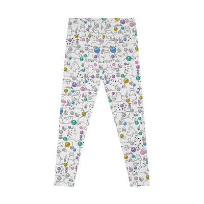 Playful Cat Print Stretchy Pilates/Yoga pants for a Comfortable & Fun exercise session.White