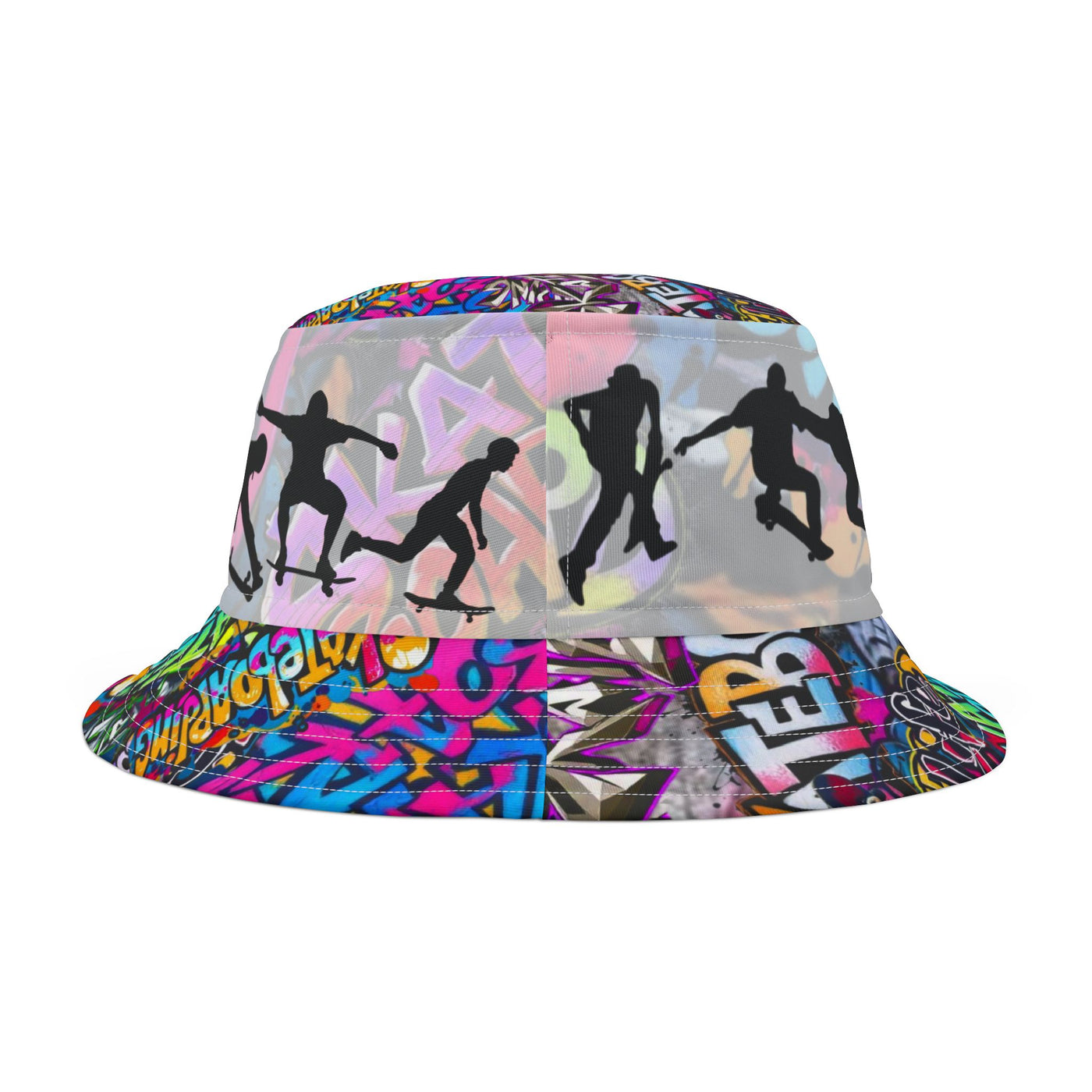 Skateboarder Bucket Hat with Graffiti Design,