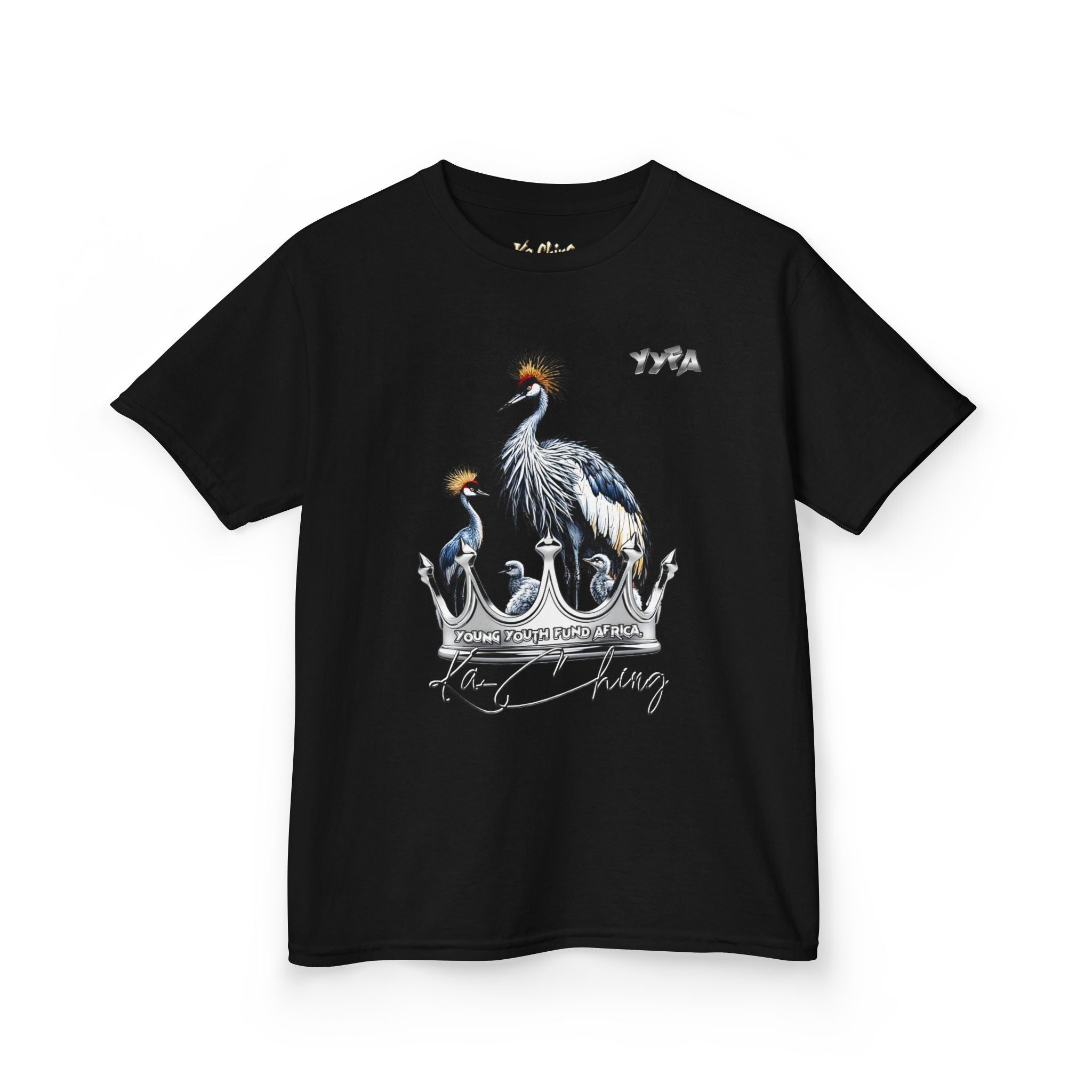 YYFA Kids T-Shirt — Crowned Crested Cranes Graphic Tee ("Rare King")