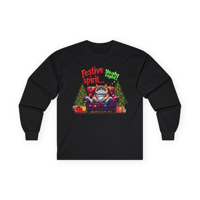 Grumpy Cat's Festive spirit, Unisex Long Sleeve Tee.
