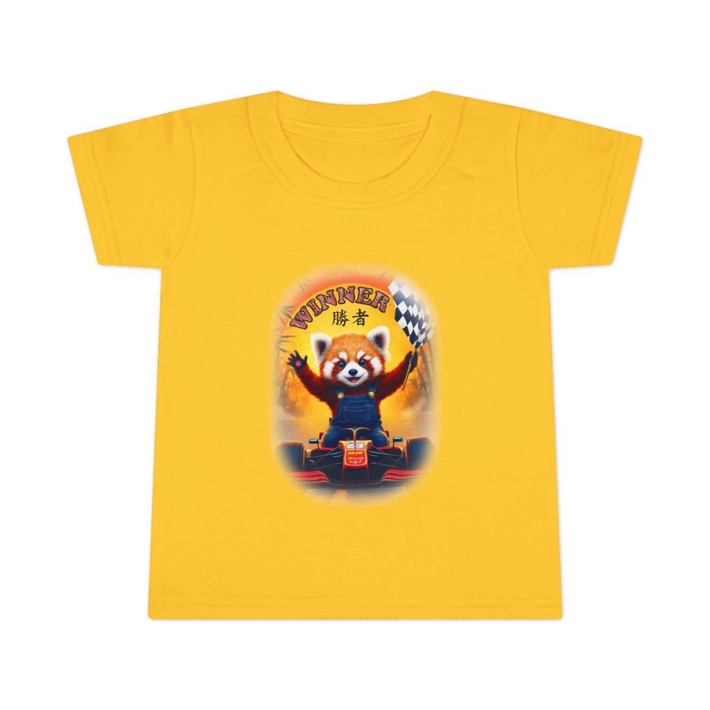 Playful red Panda Driving Toddler T-Shirt | Cute Kids Graphic Tee for Fun Adventures
