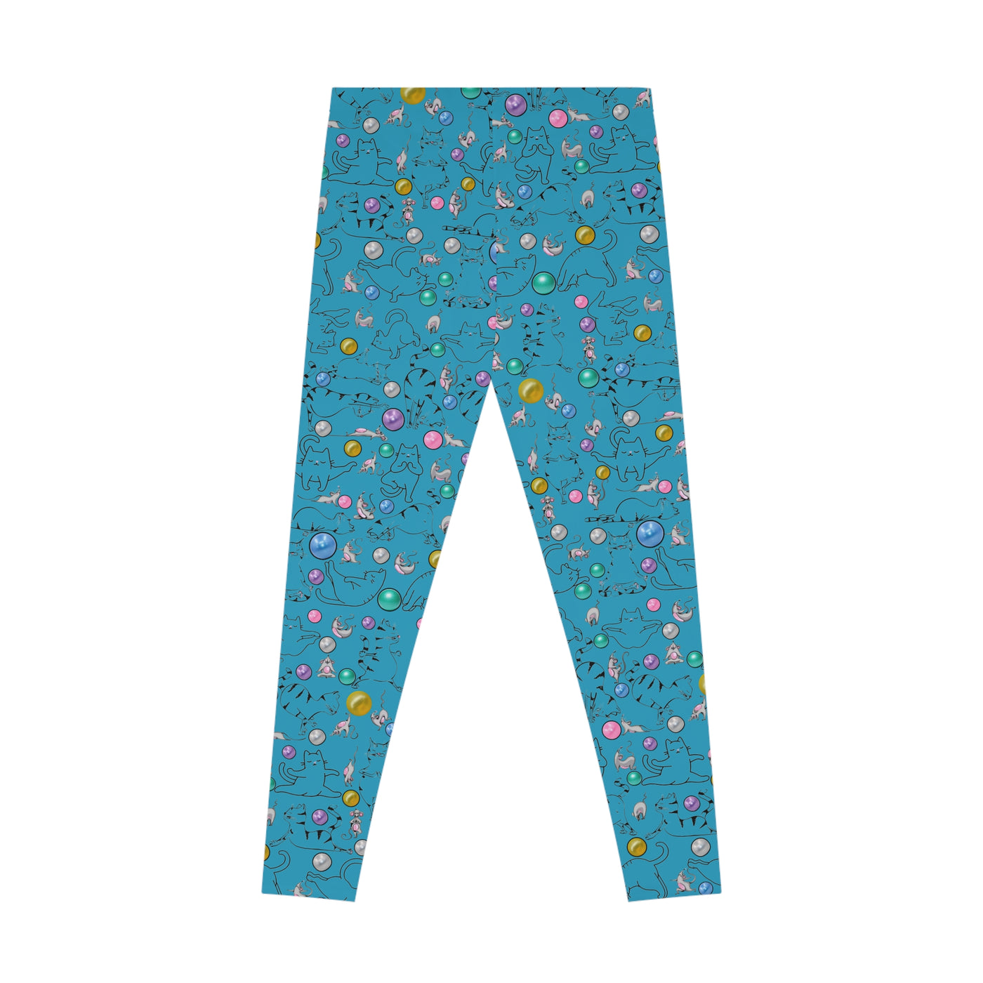 Playful Cat Print Stretchy Pilates/Yoga pants for a Comfortable & Fun exercise session. Turquoise