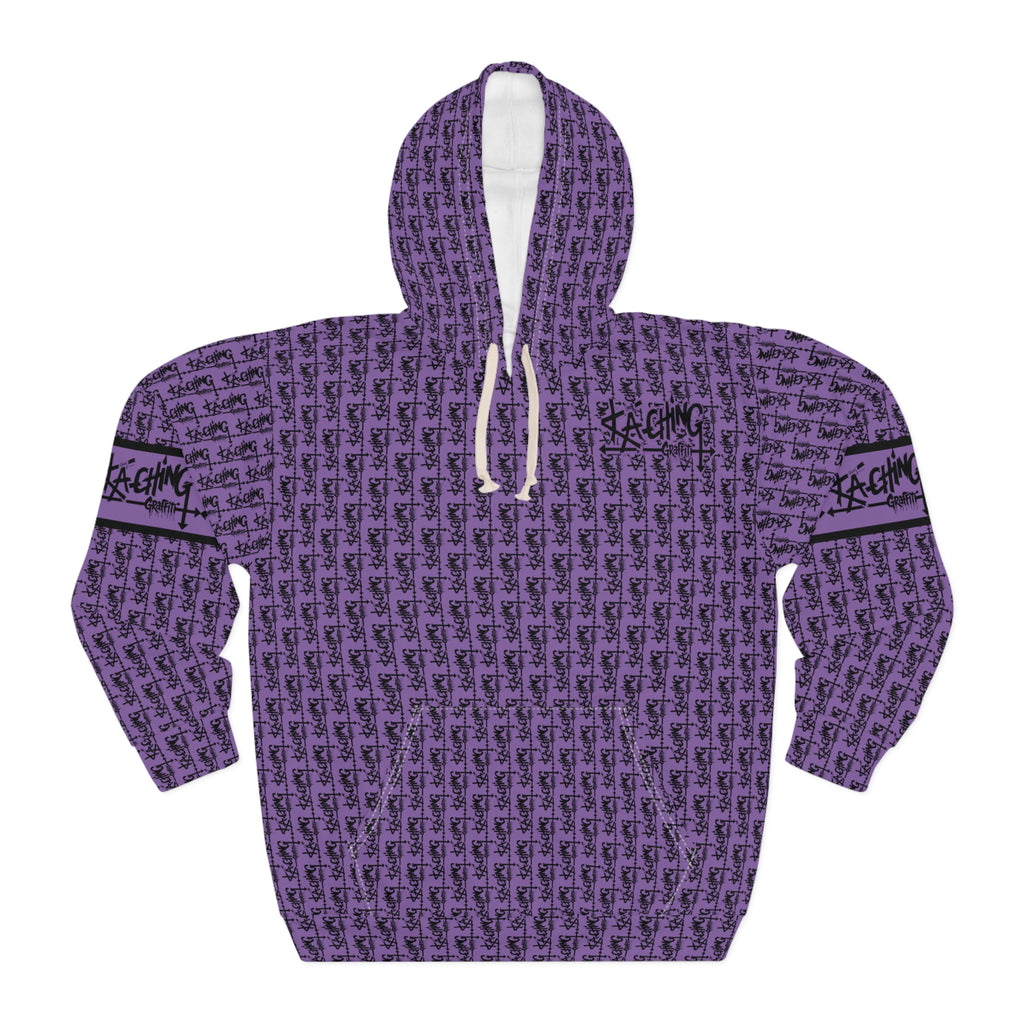 Ka-Ching Graffiti Purple Hoodie - Unisex Pullover, Streetwear Fashion, Casualwear, Unique Graphic Sweatshirt, Gift for Creative Souls