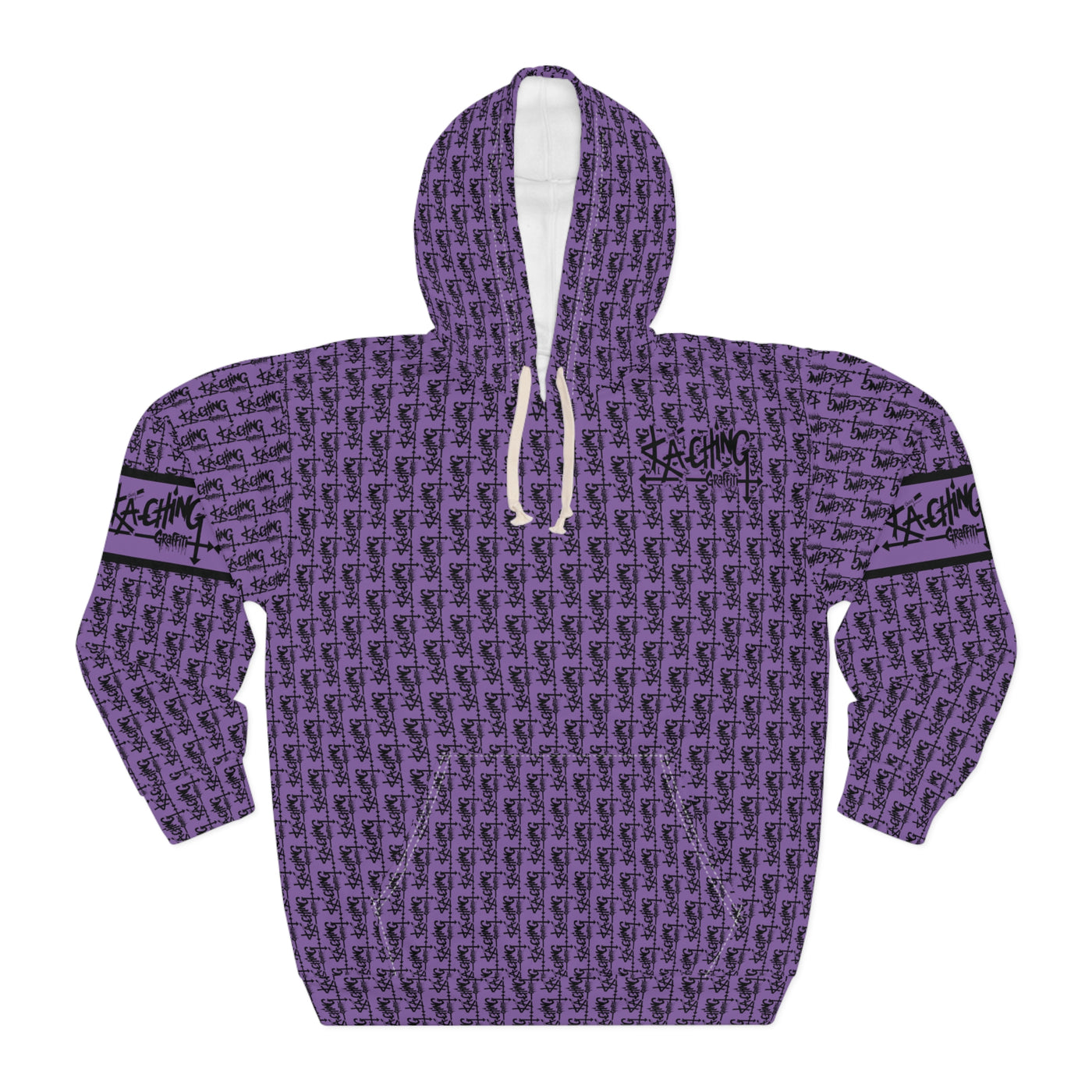 Ka-Ching Graffiti Purple Hoodie - Unisex Pullover, Streetwear Fashion, Casualwear, Unique Graphic Sweatshirt, Gift for Creative Souls