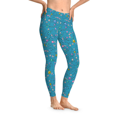 Playful Cat Print Stretchy Pilates/Yoga pants for a Comfortable & Fun exercise session. Turquoise