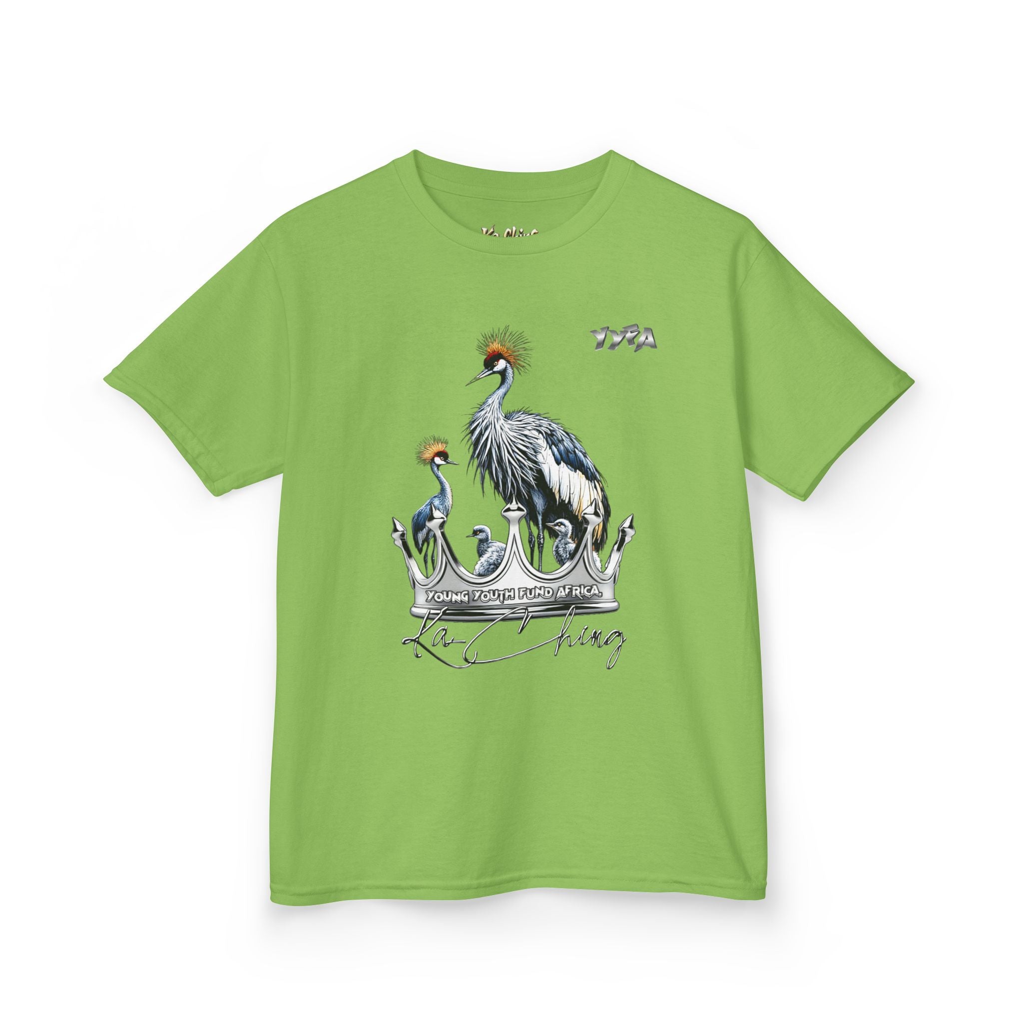 YYFA Kids T-Shirt — Crowned Crested Cranes Graphic Tee ("Rare King")