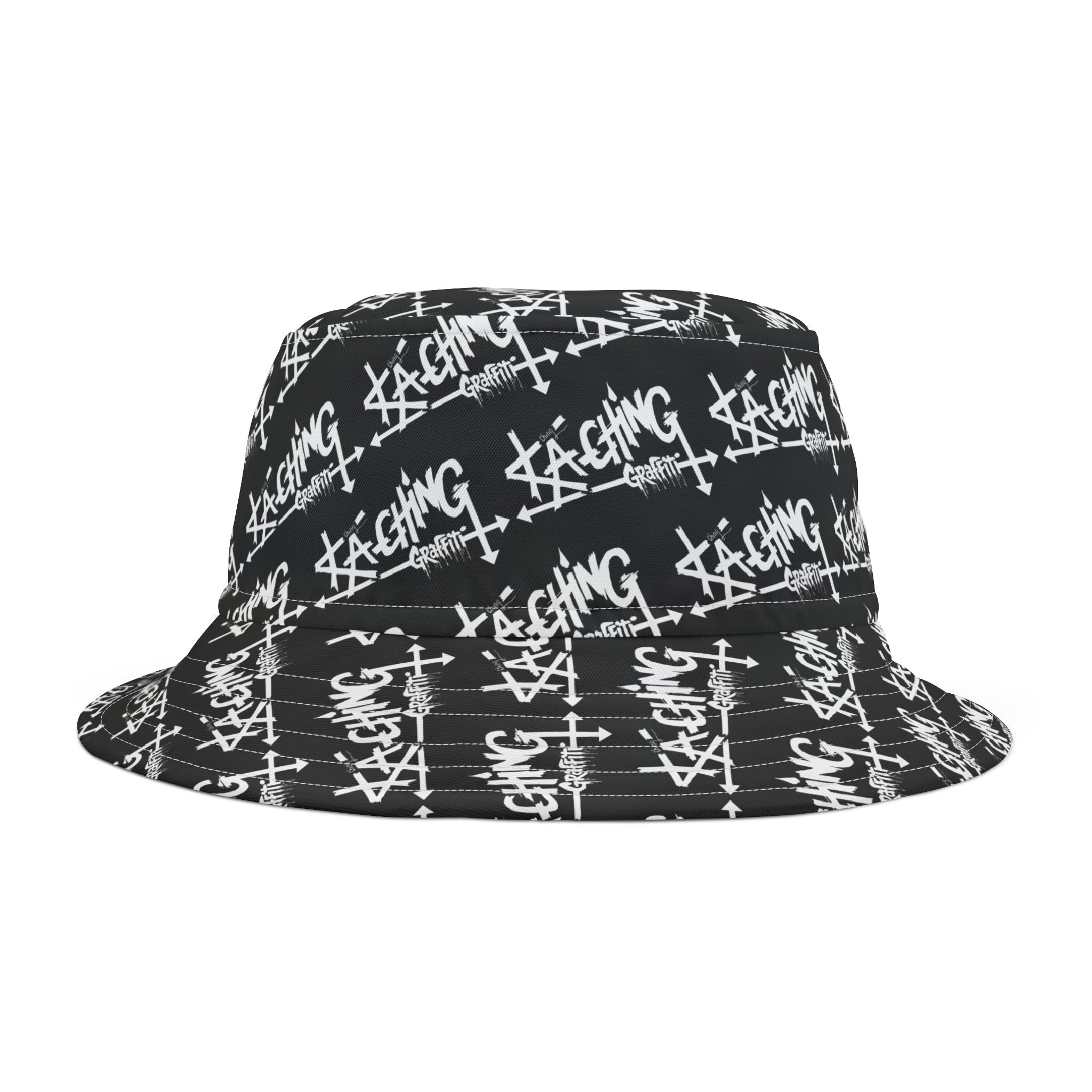 Ka-Ching Graffiti Black bucket hat , Festival Fashion, Gift for Fashion Lovers, AOP Design