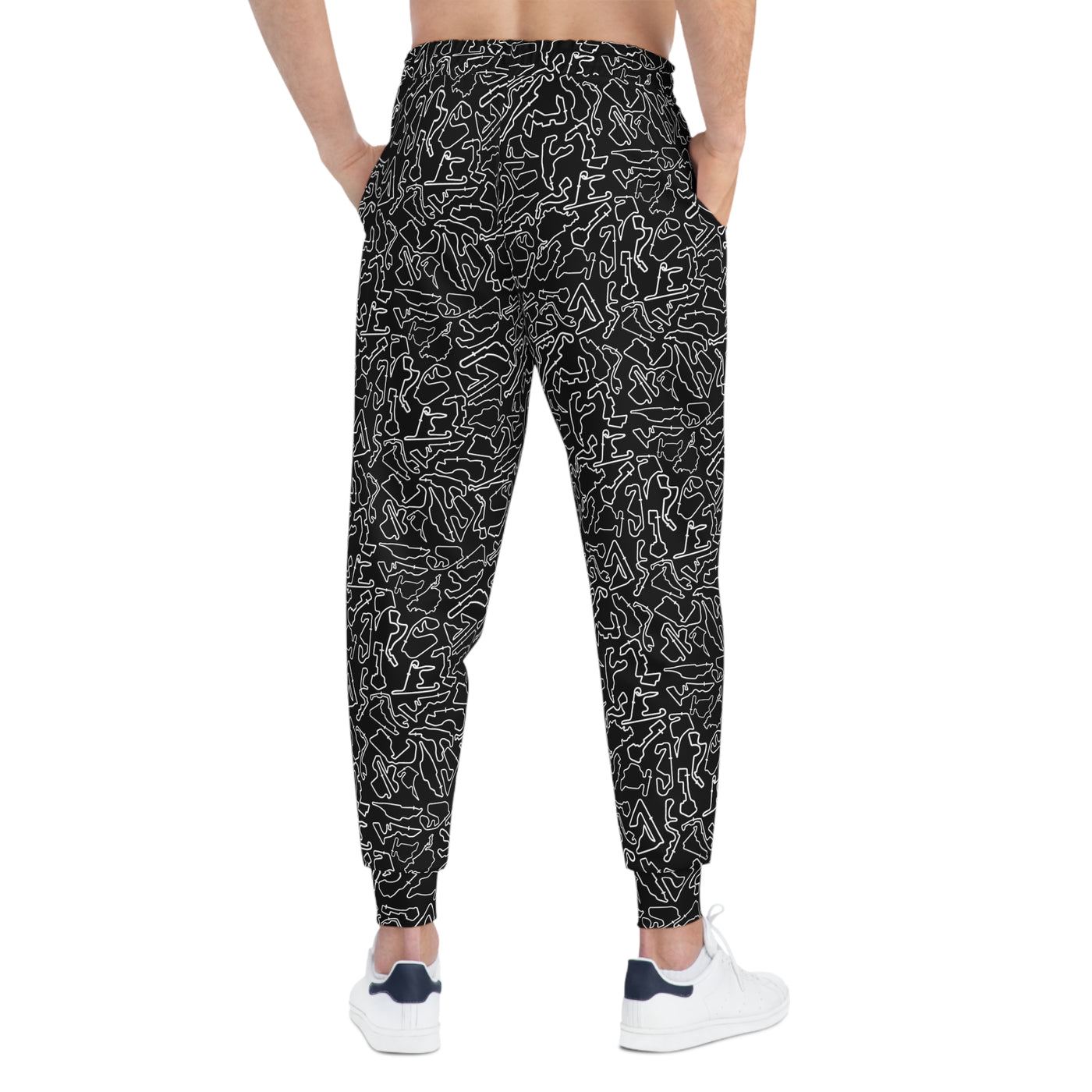 White black Track Camo unisex Joggers, Casual Lounge
