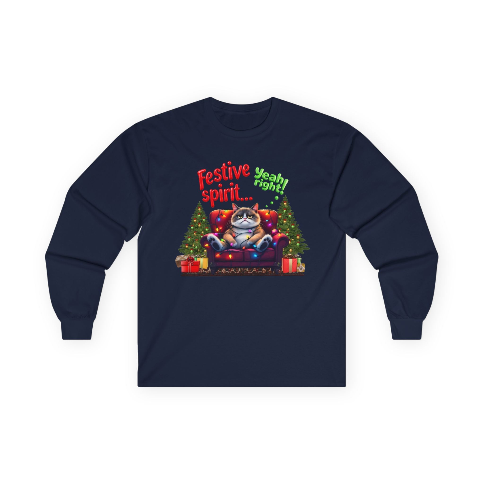 Grumpy Cat's Festive spirit, Unisex Long Sleeve Tee.