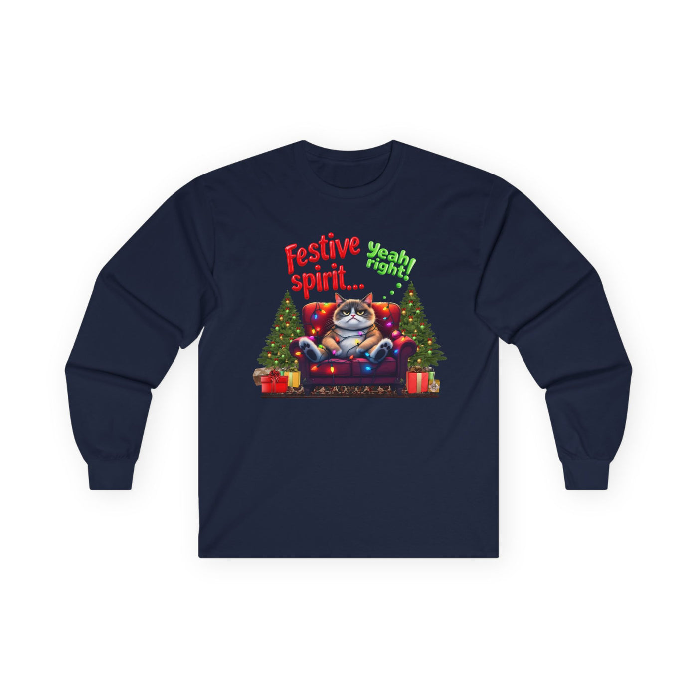 Grumpy Cat's Festive spirit, Unisex Long Sleeve Tee.