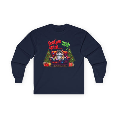 Grumpy Cat's Festive spirit, Unisex Long Sleeve Tee.