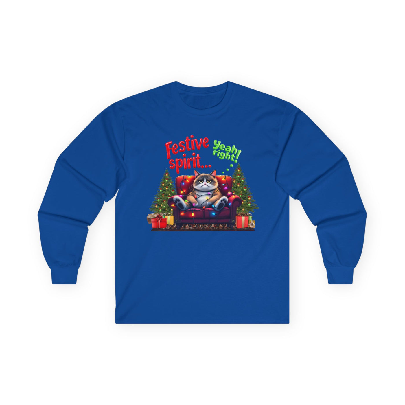 Grumpy Cat's Festive spirit, Unisex Long Sleeve Tee.