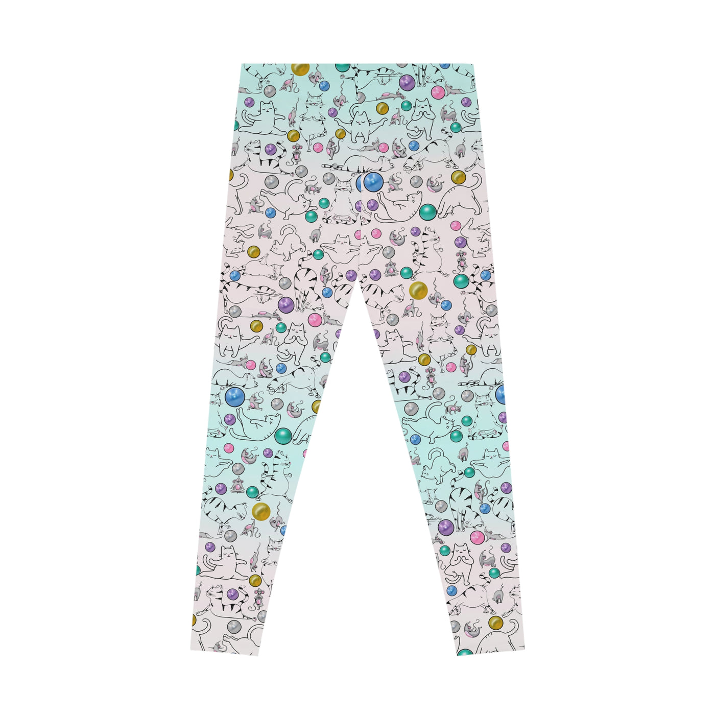 Playful Cat Print Stretchy Pilates/Yoga pants for a Comfortable & Fun exercise session.pink/pale green