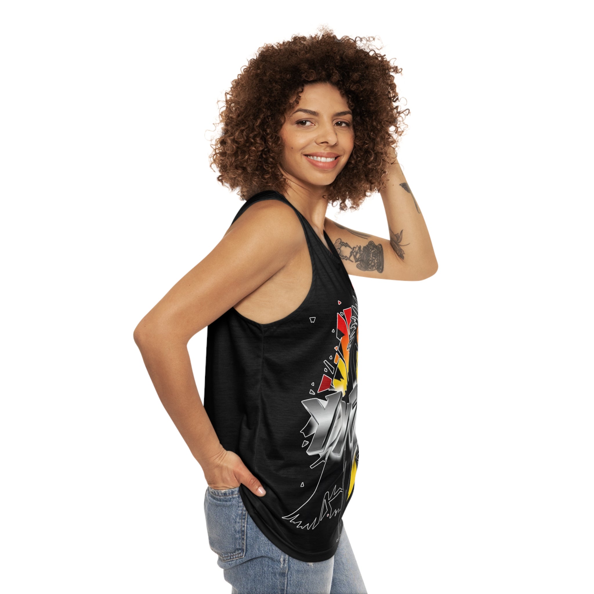YYFA Graffiti Crowned Crane Tank Top — Bold Street-Style Graphic