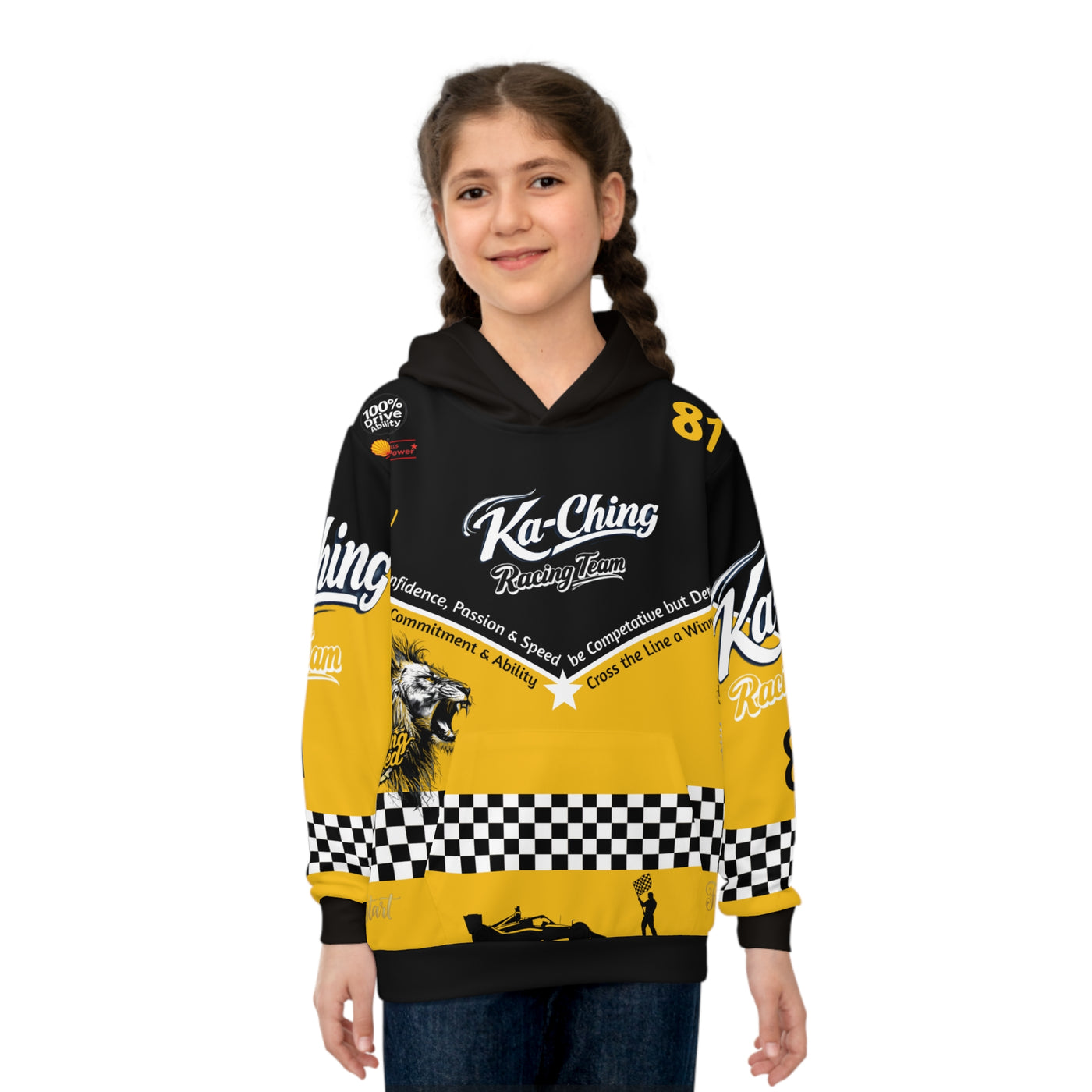 Ka-Ching Racing Kids unisex Motorsport Fans Yellow Hoodie