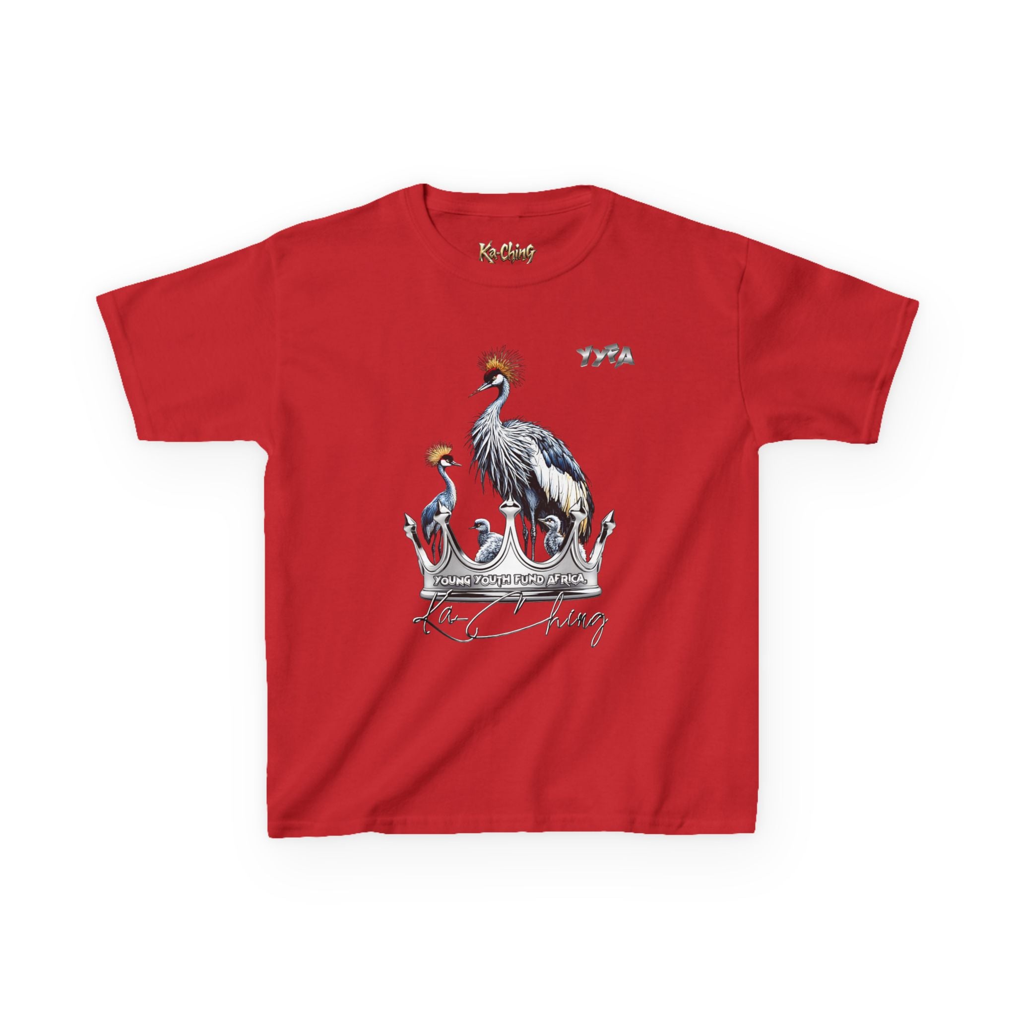 YYFA Kids T-Shirt — Crowned Crested Cranes Graphic Tee ("Rare King")