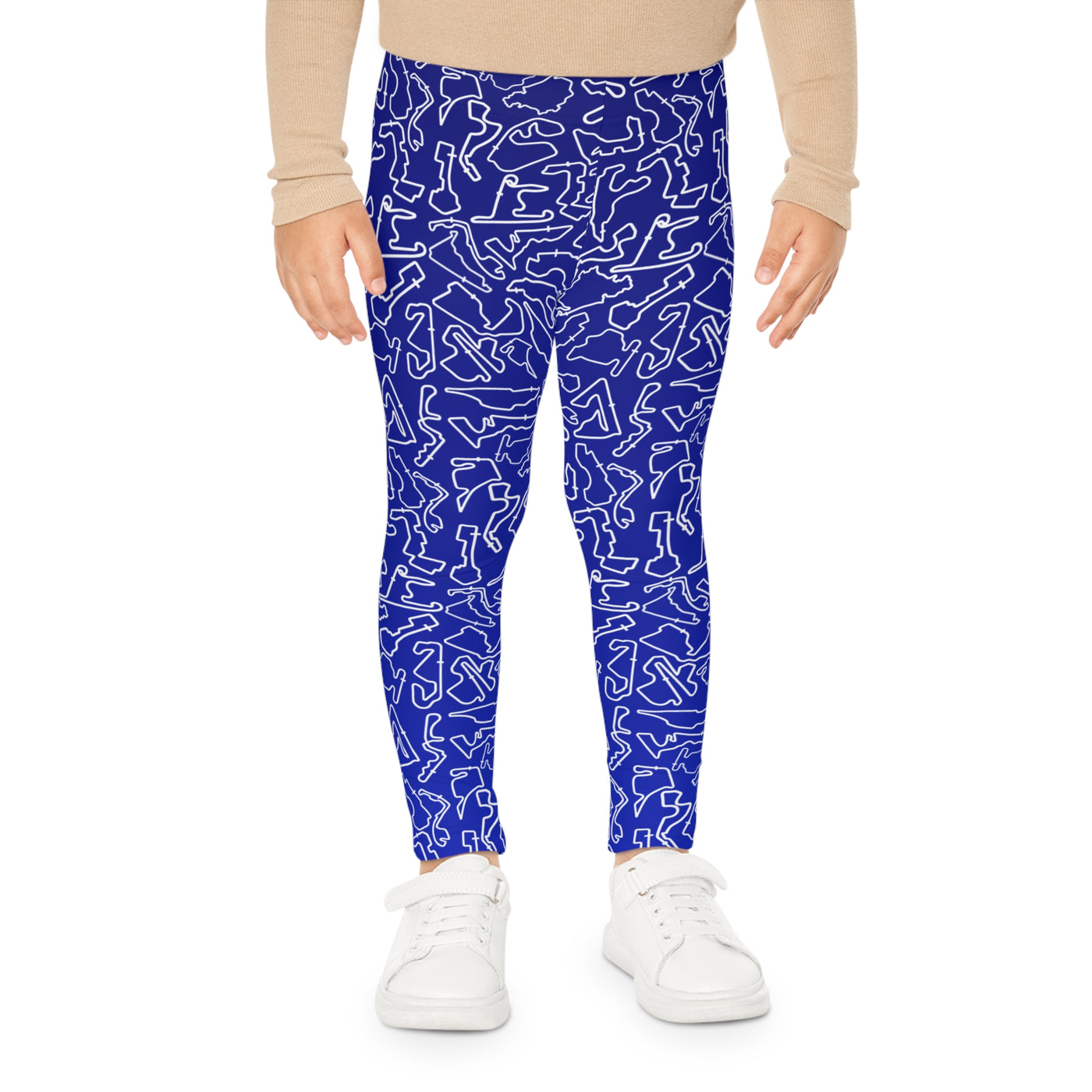 White Blue Track print Blue kids Leggings, Activewear, Fashionable