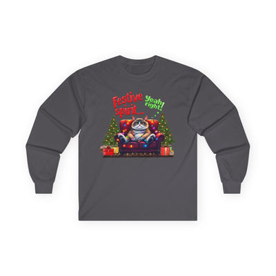 Grumpy Cat's Festive spirit, Unisex Long Sleeve Tee.