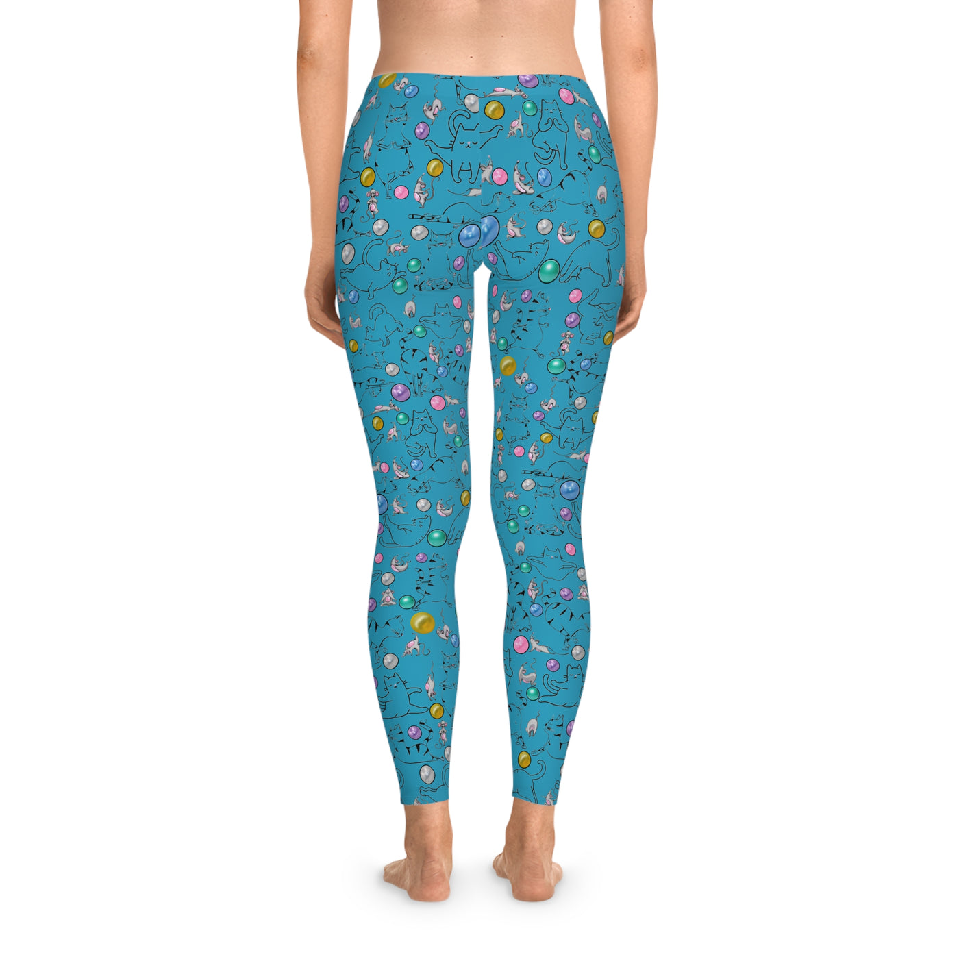 Playful Cat Print Stretchy Pilates/Yoga pants for a Comfortable & Fun exercise session. Turquoise
