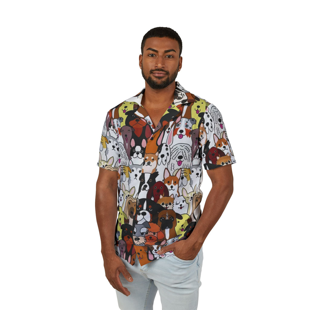Men's Dog Pattern Hawaiian Shirt — Colorful All-Over Print Camp Shirt
