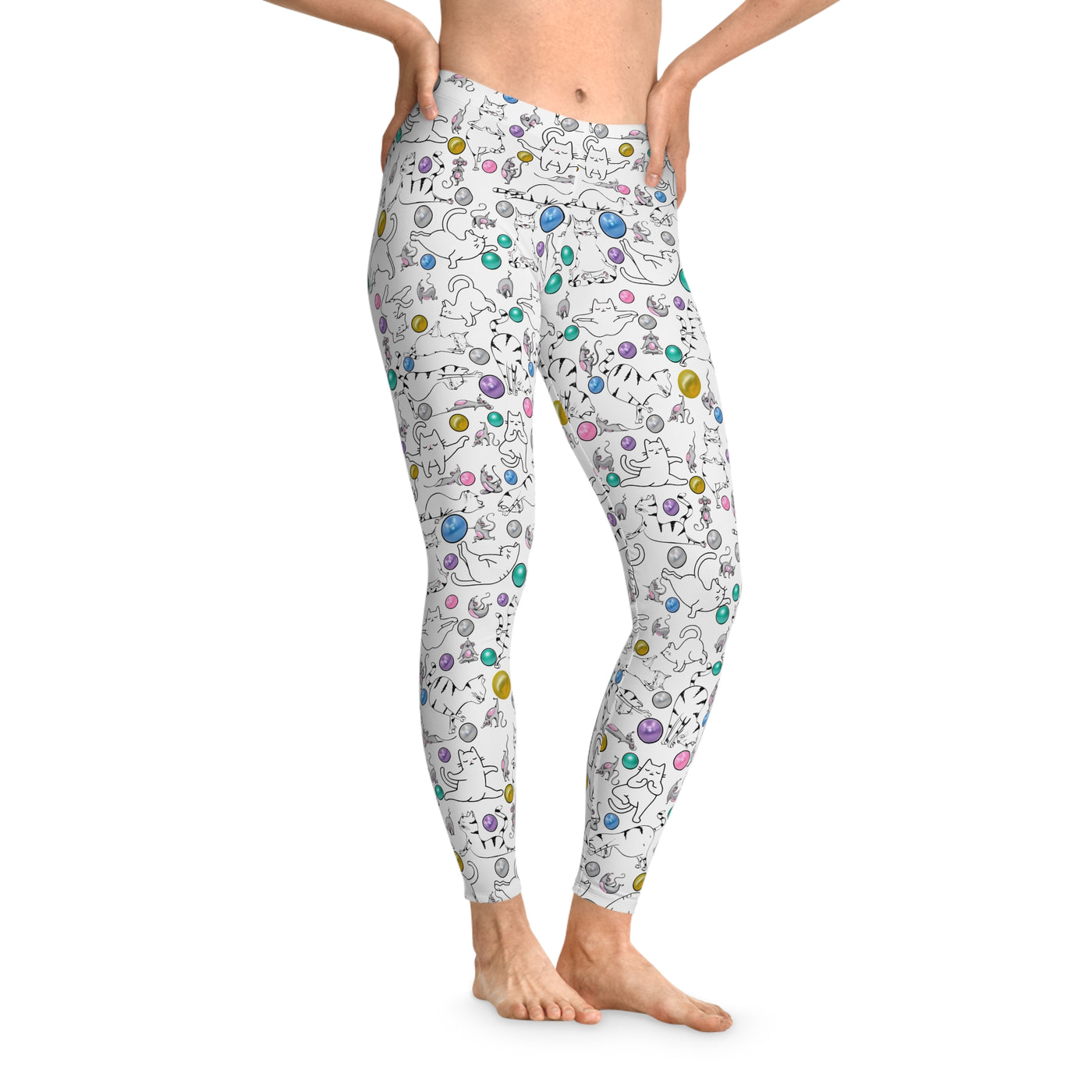 Playful Cat Print Stretchy Pilates/Yoga pants for a Comfortable & Fun exercise session.White