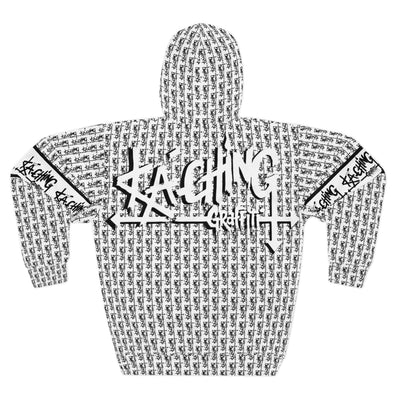 Ka-Ching Graffiti White Hoodie - Unisex Pullover, Streetwear Fashion, Casualwear, Unique Graphic Sweatshirt, Gift for Creative Souls