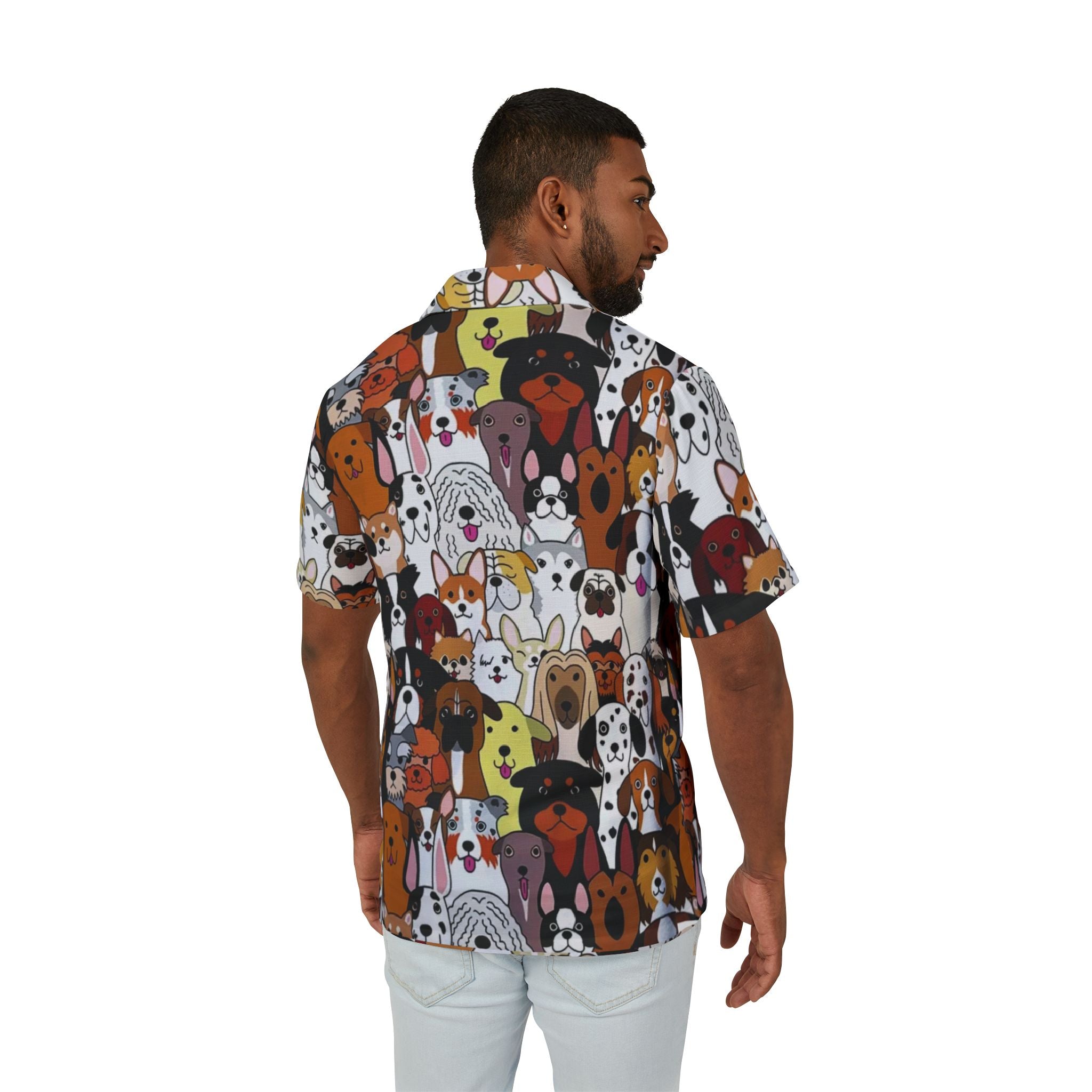 Dog Pattern Hawaiian Camp Shirt — Colorful All-Over Print Pet Lover Shirt