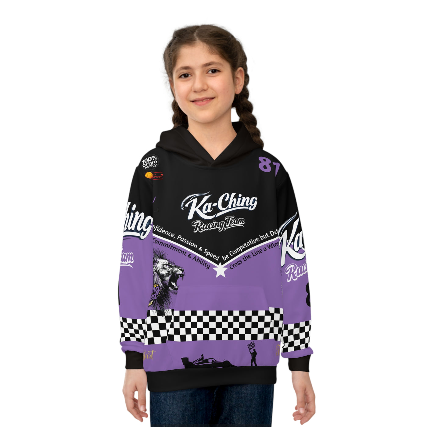 Ka-Ching Racing Kids unisex Motorsport Fans Purple Hoodie