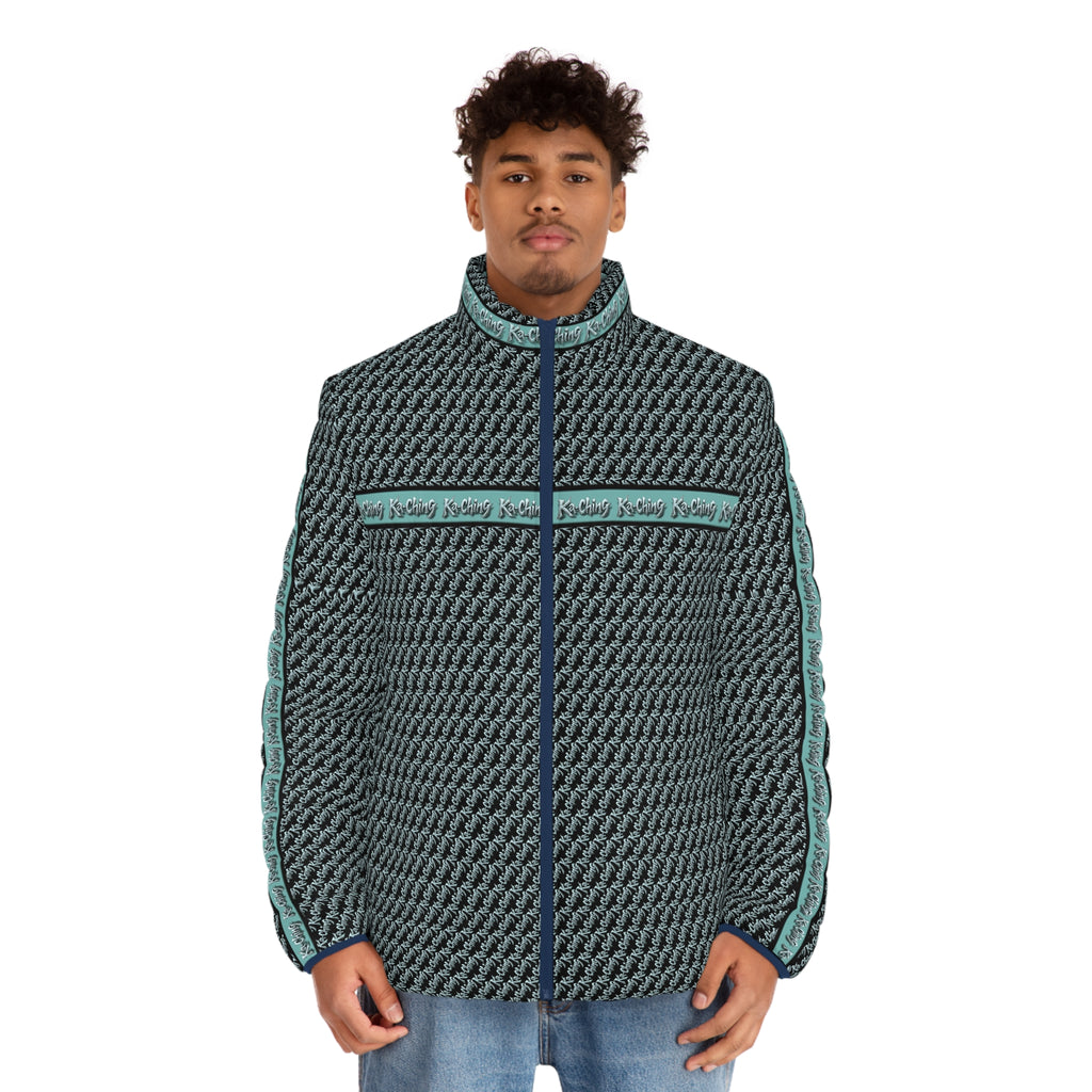 Ka-Ching Teal designer print Puffer Jacket limited edition