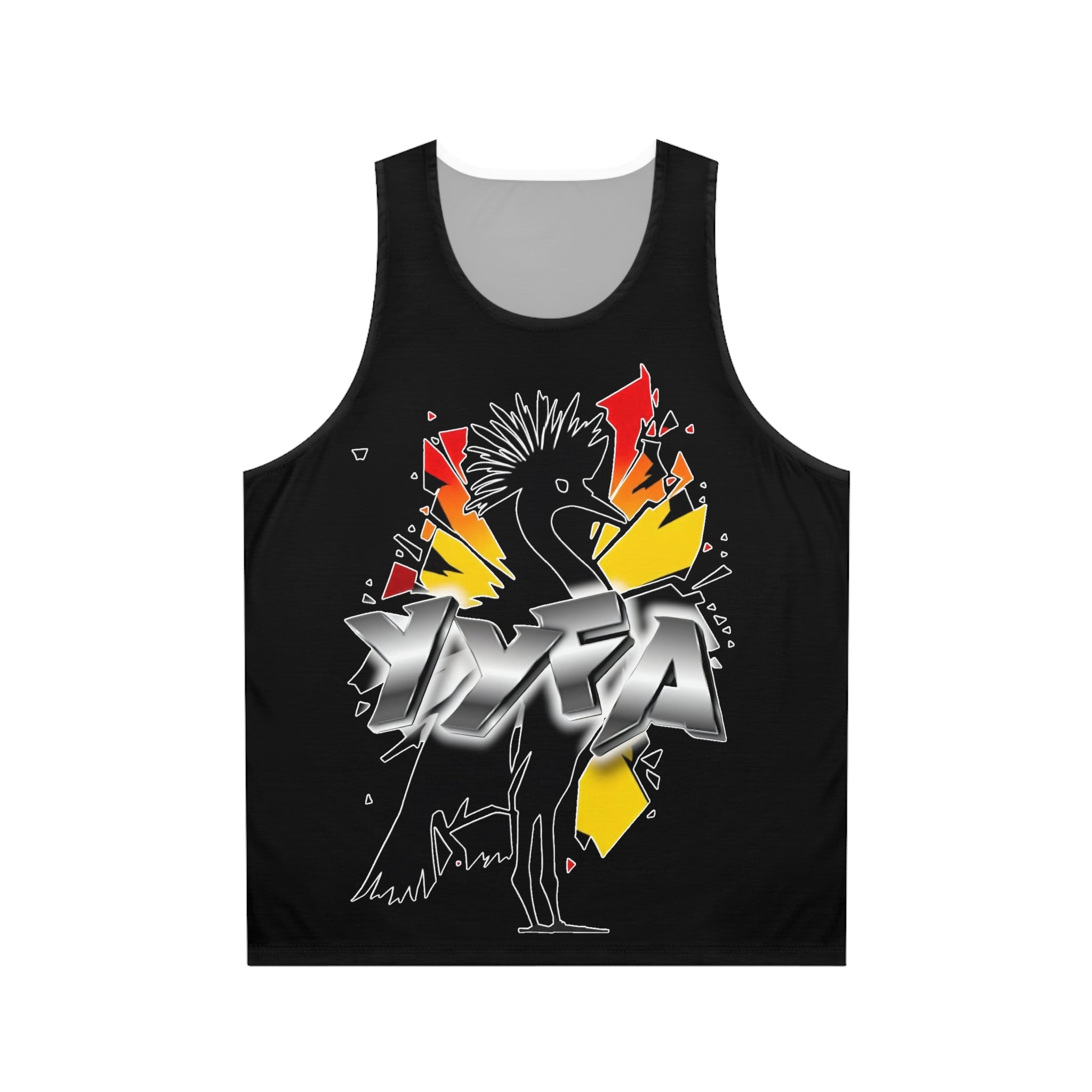 YYFA Graffiti Crowned Crane Tank Top — Bold Street-Style Graphic