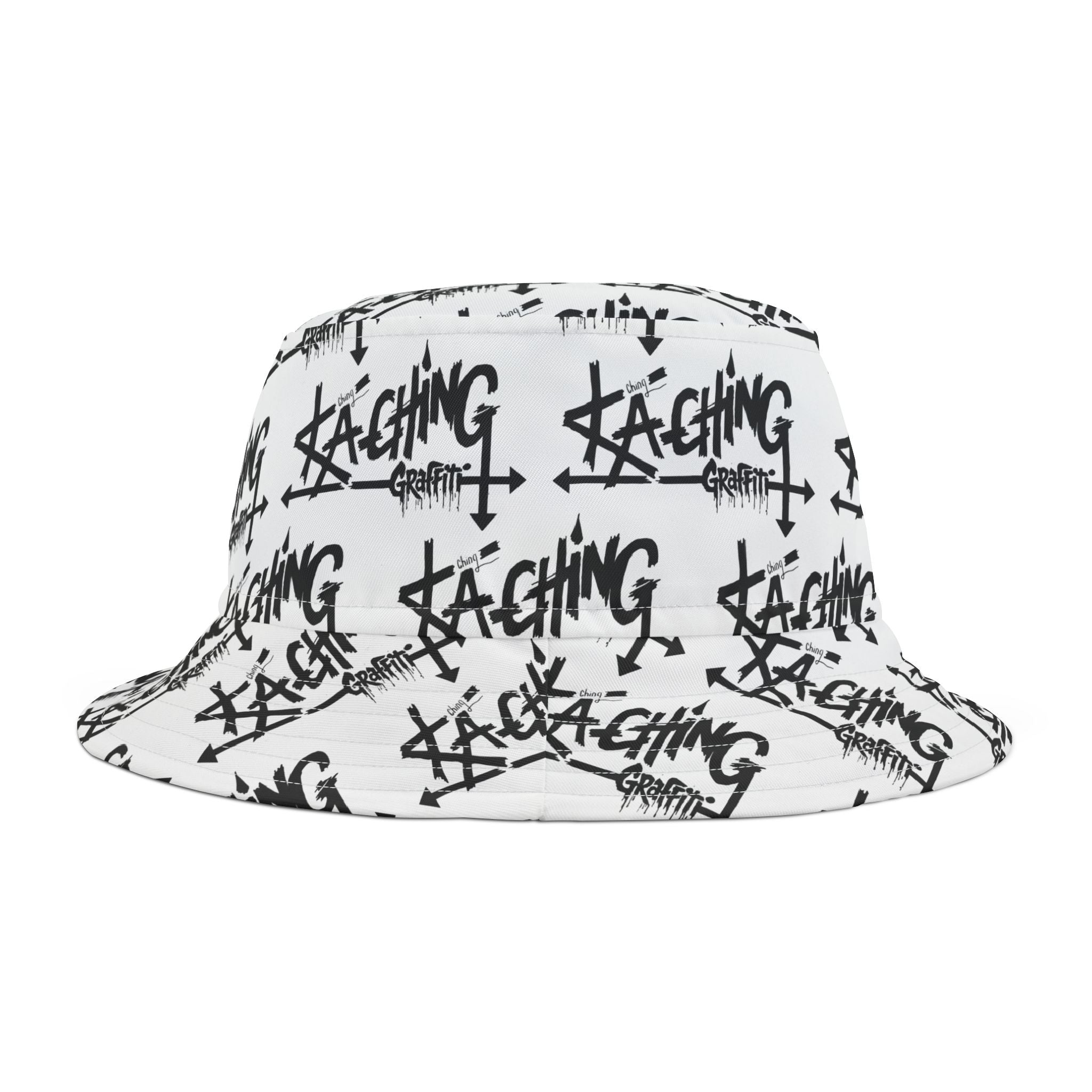 Ka-Ching Graffiti White bucket hat , Festival Fashion, Gift for Fashion Lovers, AOP Design