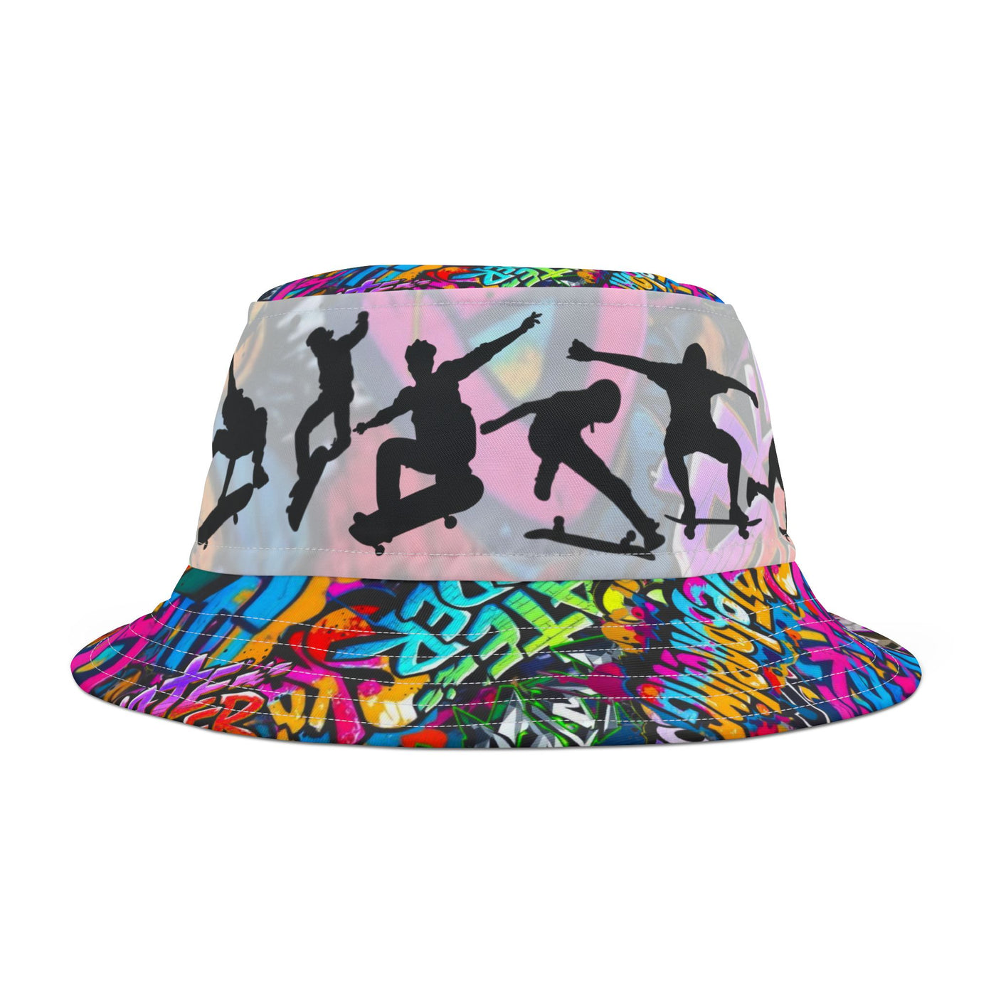 Skateboarder Bucket Hat with Graffiti Design,
