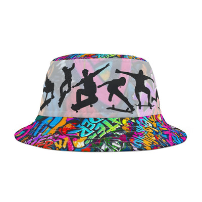 Skateboarder Bucket Hat with Graffiti Design,