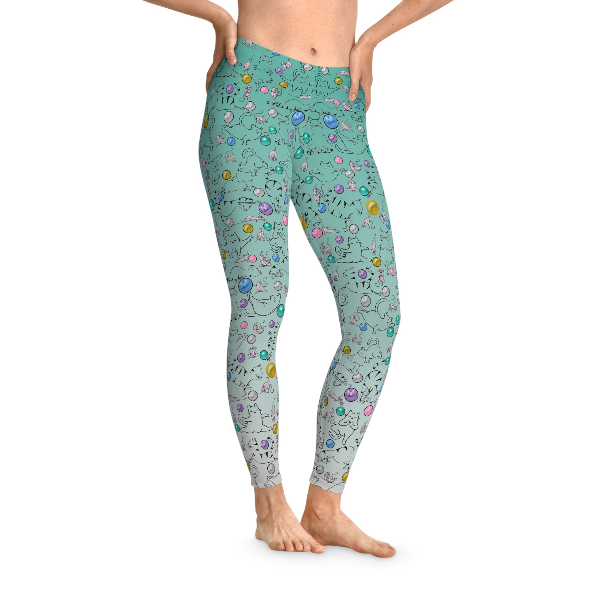 Playful Cat Print Stretchy Pilates/Yoga pants for a Comfortable & Fun exercise session.