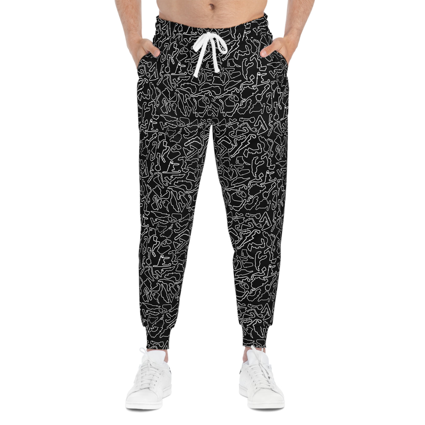 White black Track Camo unisex Joggers, Casual Lounge