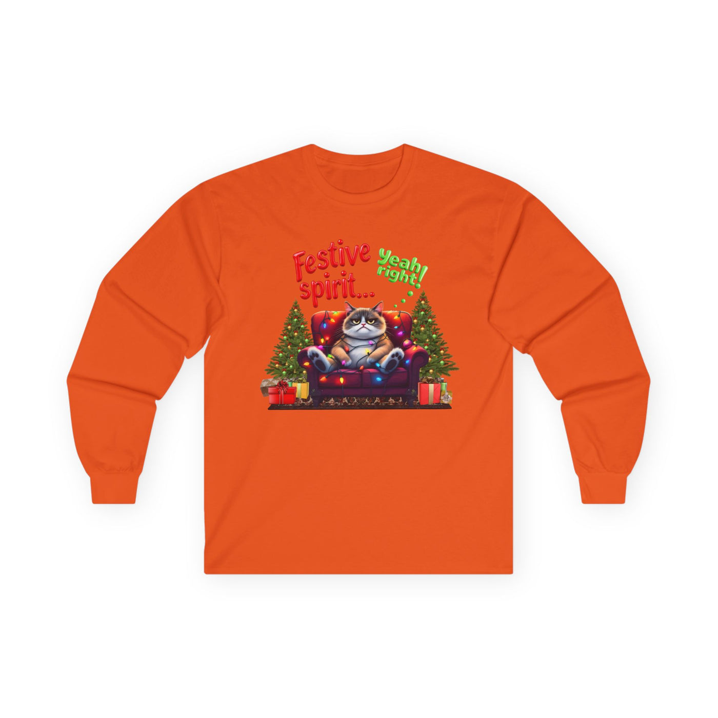 Grumpy Cat's Festive spirit, Unisex Long Sleeve Tee.
