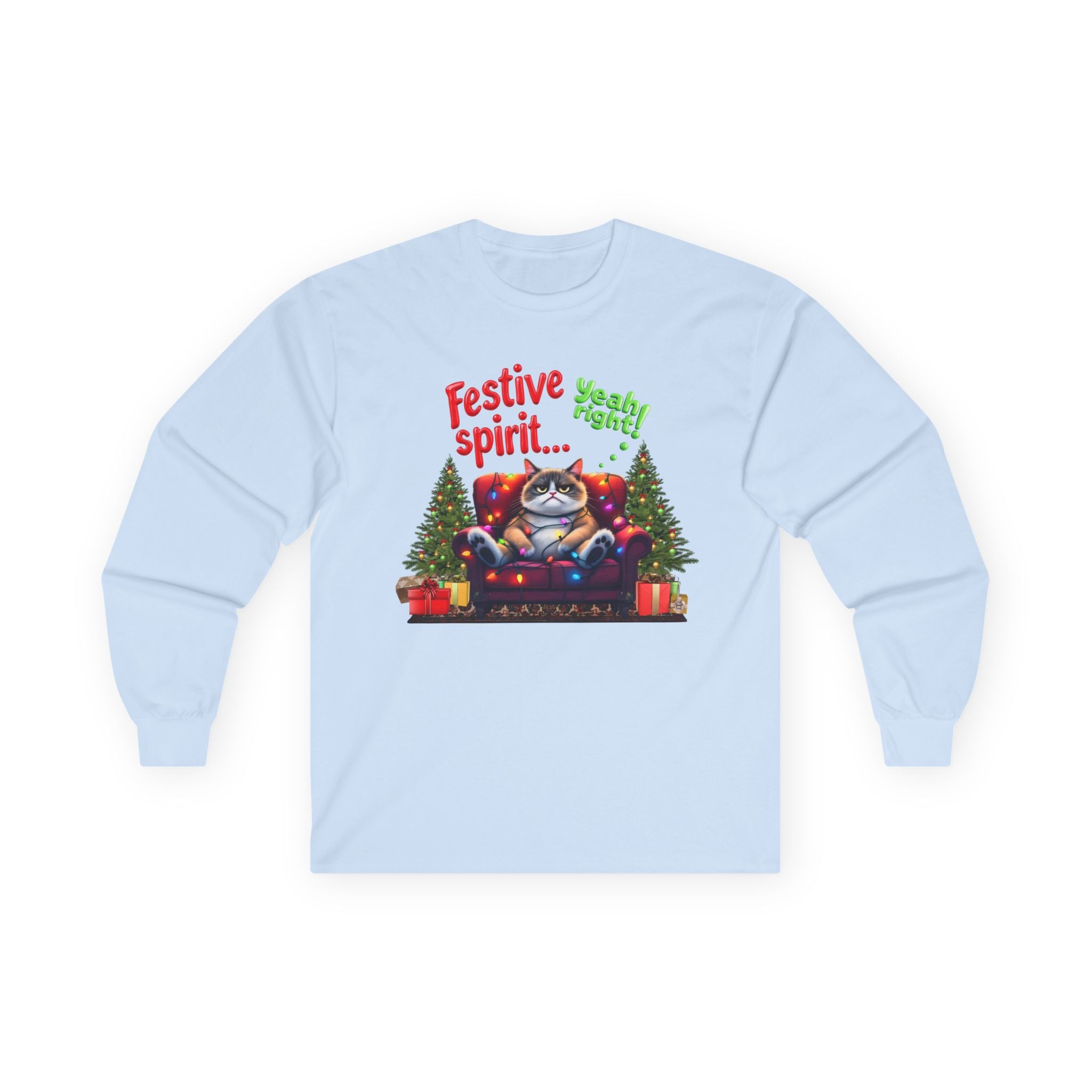 Grumpy Cat's Festive spirit, Unisex Long Sleeve Tee.