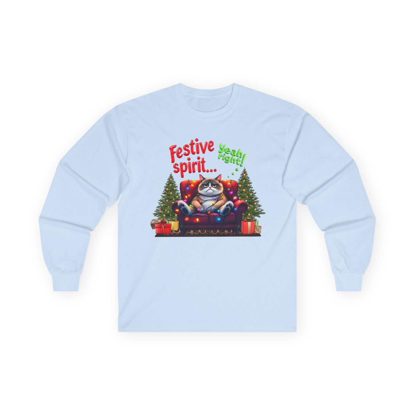 Grumpy Cat's Festive spirit, Unisex Long Sleeve Tee.