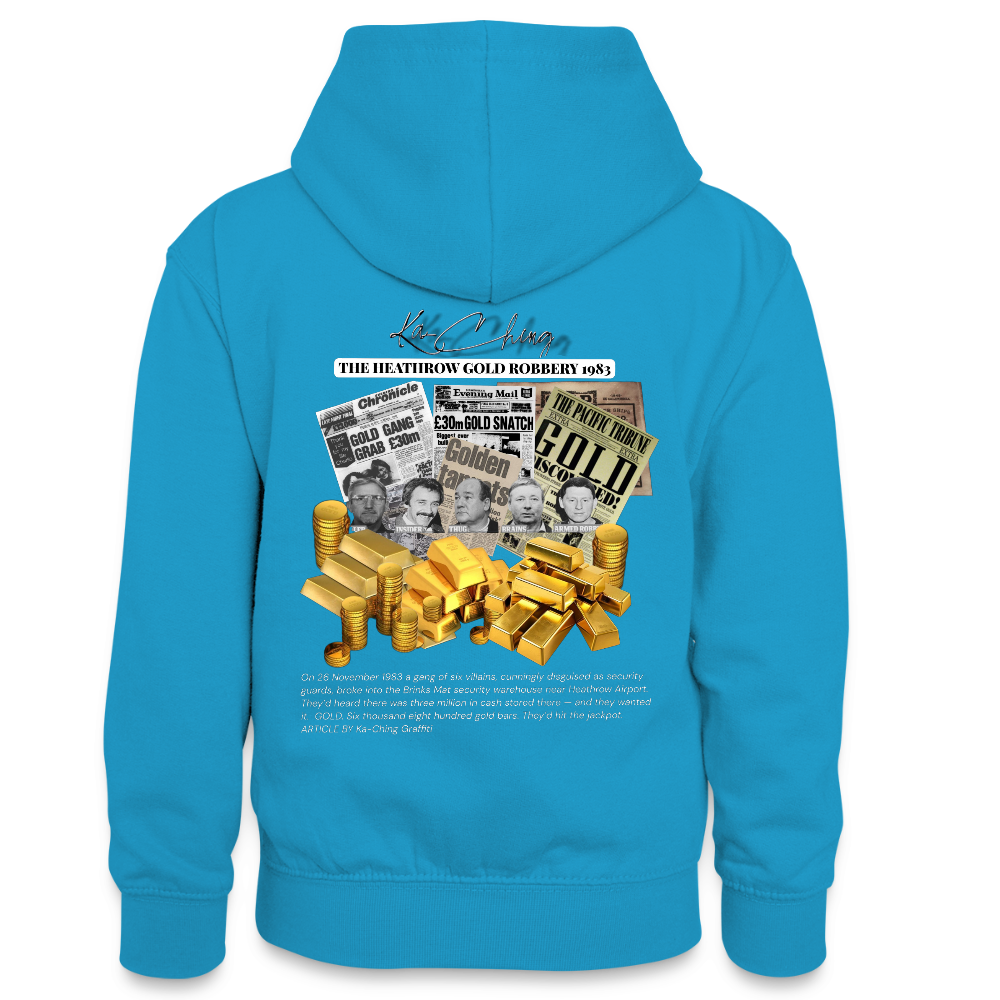 Gold Range Heathrow Robɓery Hoodie limited edition - peacock blue/heather grey