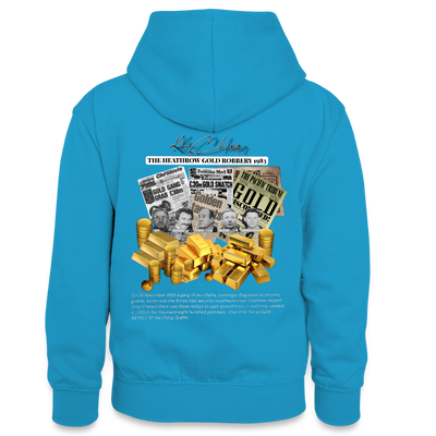 Gold Range Heathrow Robɓery Hoodie limited edition - peacock blue/heather grey