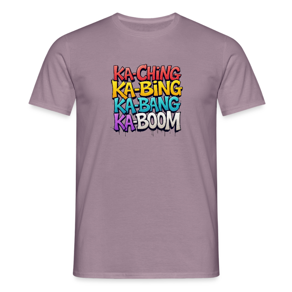Ka-Ching K-Bing Ka-Bang Ka-Boom Adult T-Shirt - purple-grey 